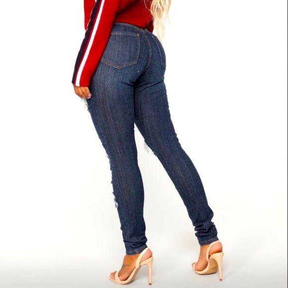 Fashion Nova *TOP TEN* Darker wash HIGH RISE DISTRESSED JEANS - Picture 2 of 2